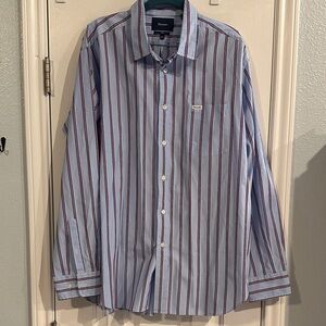 Faconnable Blue and Red Striped Button Down Shirt Classic Men’s XXL Workwear